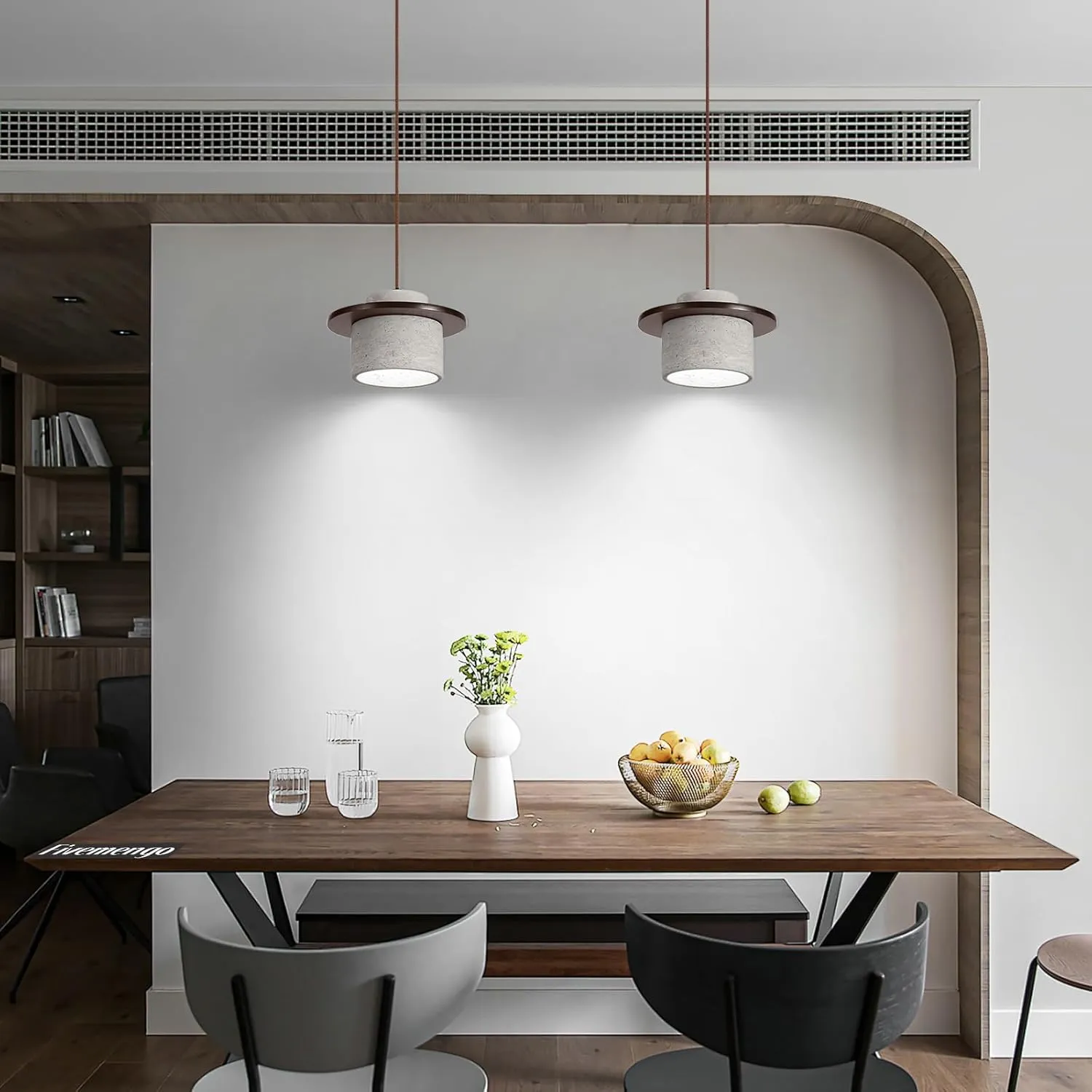 1 Pack Wabi Sabi Pendant Light 7.9in Small Japandi Natural Travertine Stone & Wood Lampshade, Nordic Pendant Lighting Fixture for Kitchen Island Dining Room Bedroom Cafe (Bulb Included)