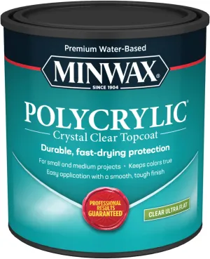 1 qt Minwax 611114444 Clear Polycrylic Water-Based Protective Finish, Ultra Flat