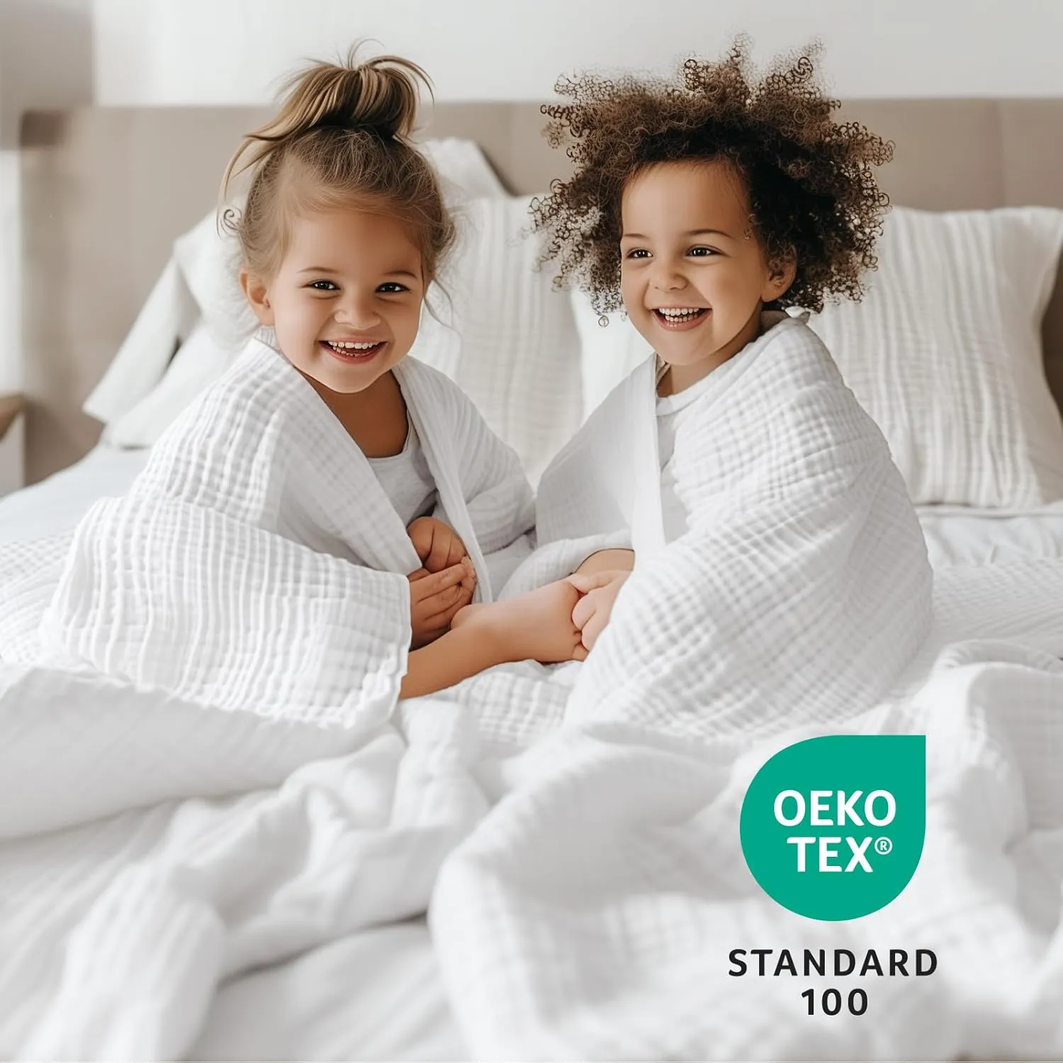 100% Cotton Muslin Blanket Large 50" x 70", 6 Layers Breathable and Lightweight Cotton Blankets for Couch, Quilt Bedspread, Gauze Throw for Adults, White