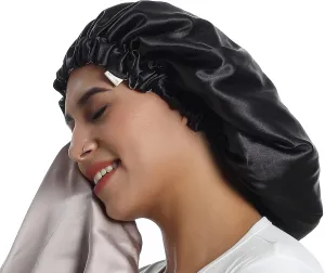 100% Mulberry Silk Lined Bonnet Adjustable Satin Sleep Cap 19 Momme Silk Bonnet for Women Curly,Long Hair Care