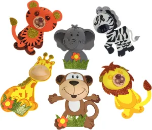 12 Safari Jungle Zoo Animals Large (7.5” Tall), Foam Cutouts for Baby Shower, Theme Birthday Party Decoration for Boys and Girls, Centerpieces – Adhesive Easels Included