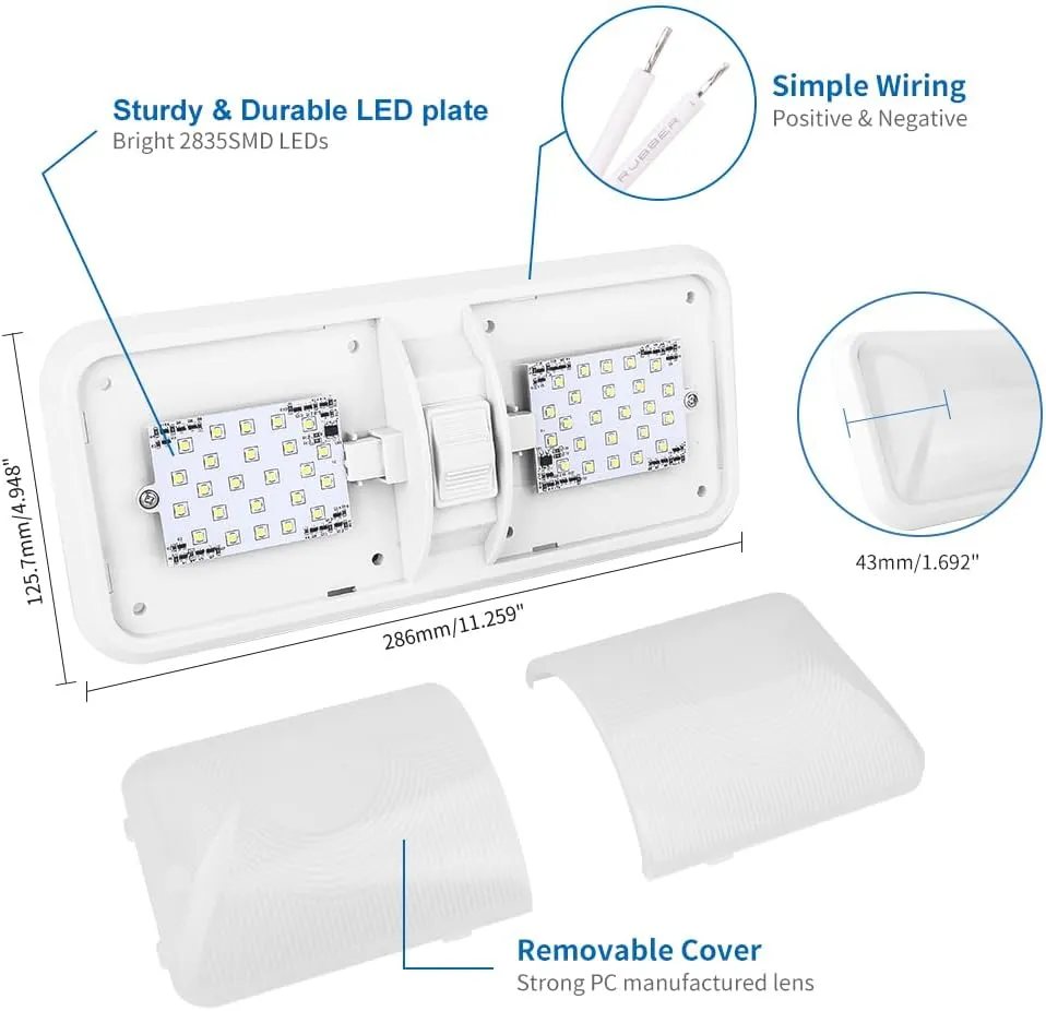 12V Led RV Ceiling 1100 Lumen Double Dome Light | RV Interior Lighting Fixture for RV Trailer Camper Truck Van Boat Car (5 Pack Natural White 4000-4500K)