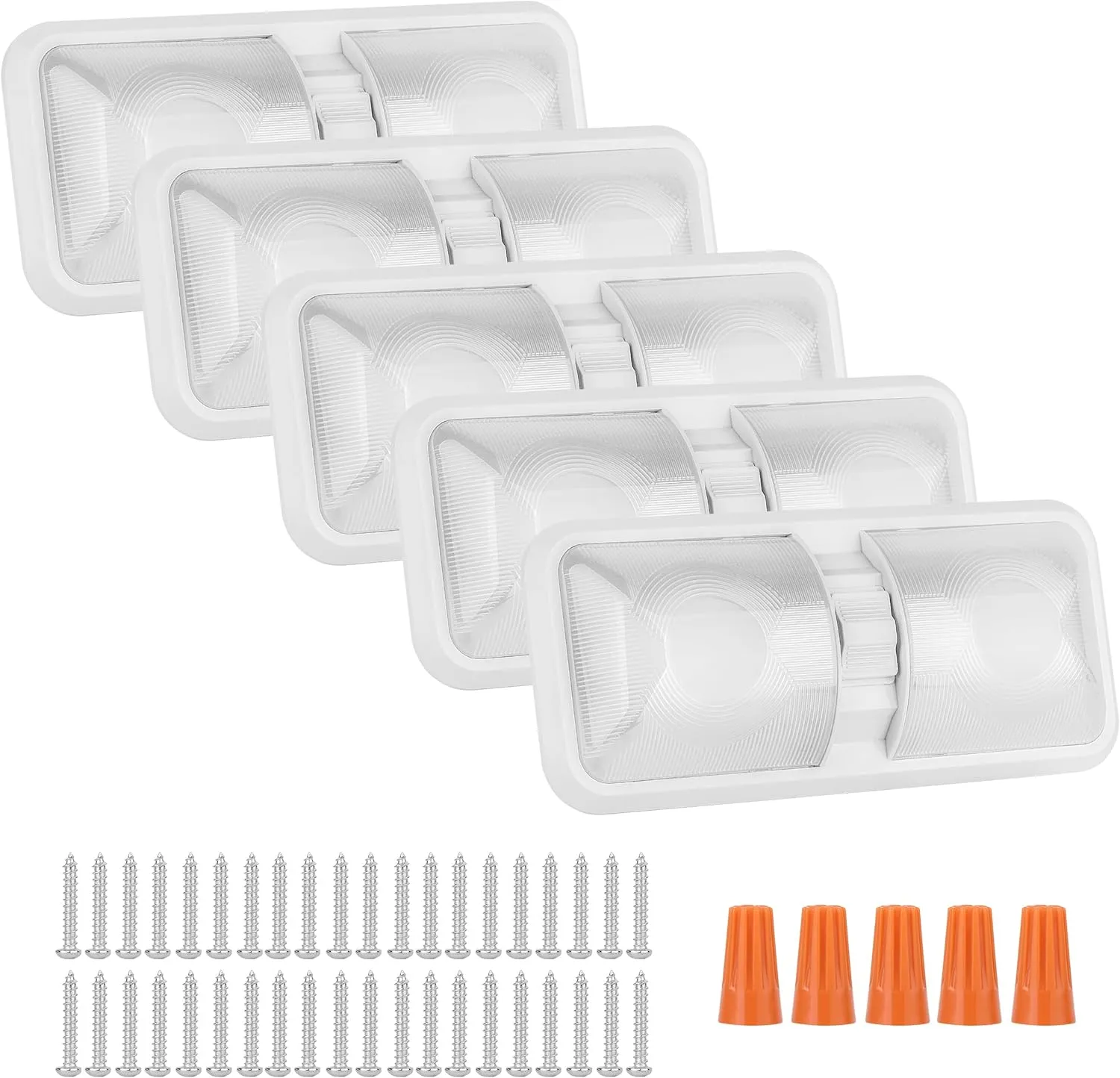 12V Led RV Ceiling 1100 Lumen Double Dome Light | RV Interior Lighting Fixture for RV Trailer Camper Truck Van Boat Car (5 Pack Natural White 4000-4500K)