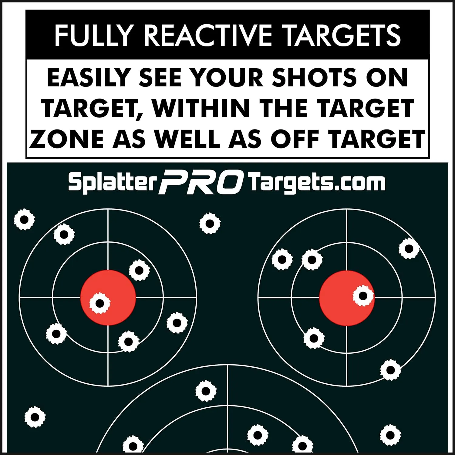 12x18 Splatter Targets. Shots Burst Bright White Upon Impact. Instantly See Your Shots. Ultimate Contrast with White on Black.