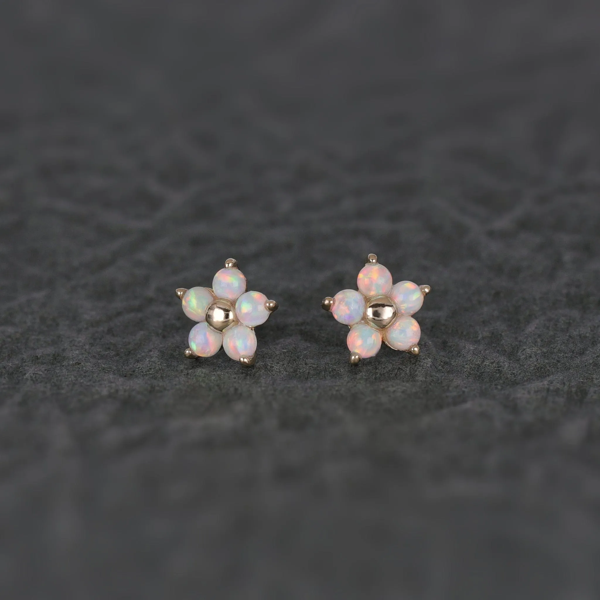 14K Gold Tiny Fire Opal Flower Threadless Ends