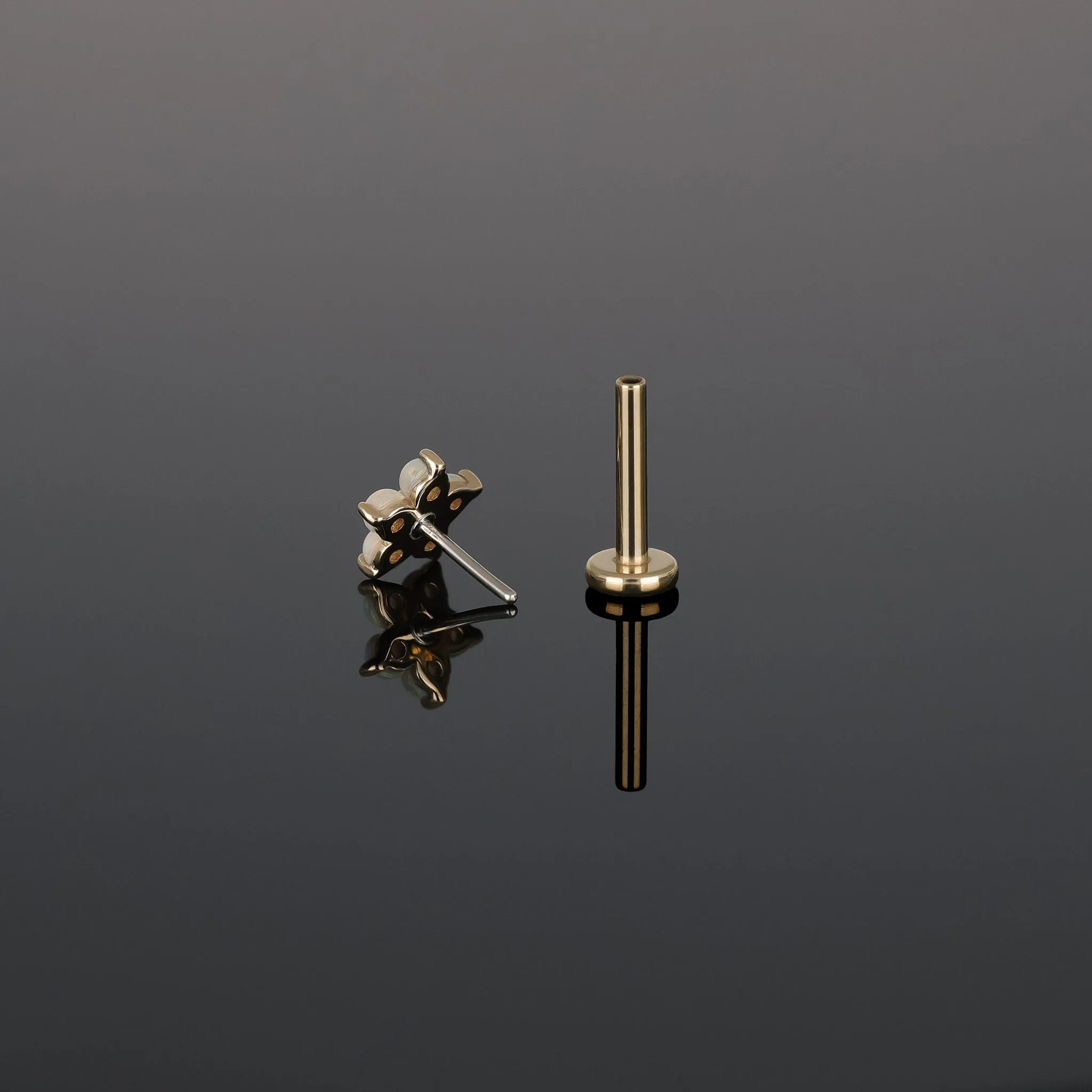 14K Gold Tiny Fire Opal Flower Threadless Ends