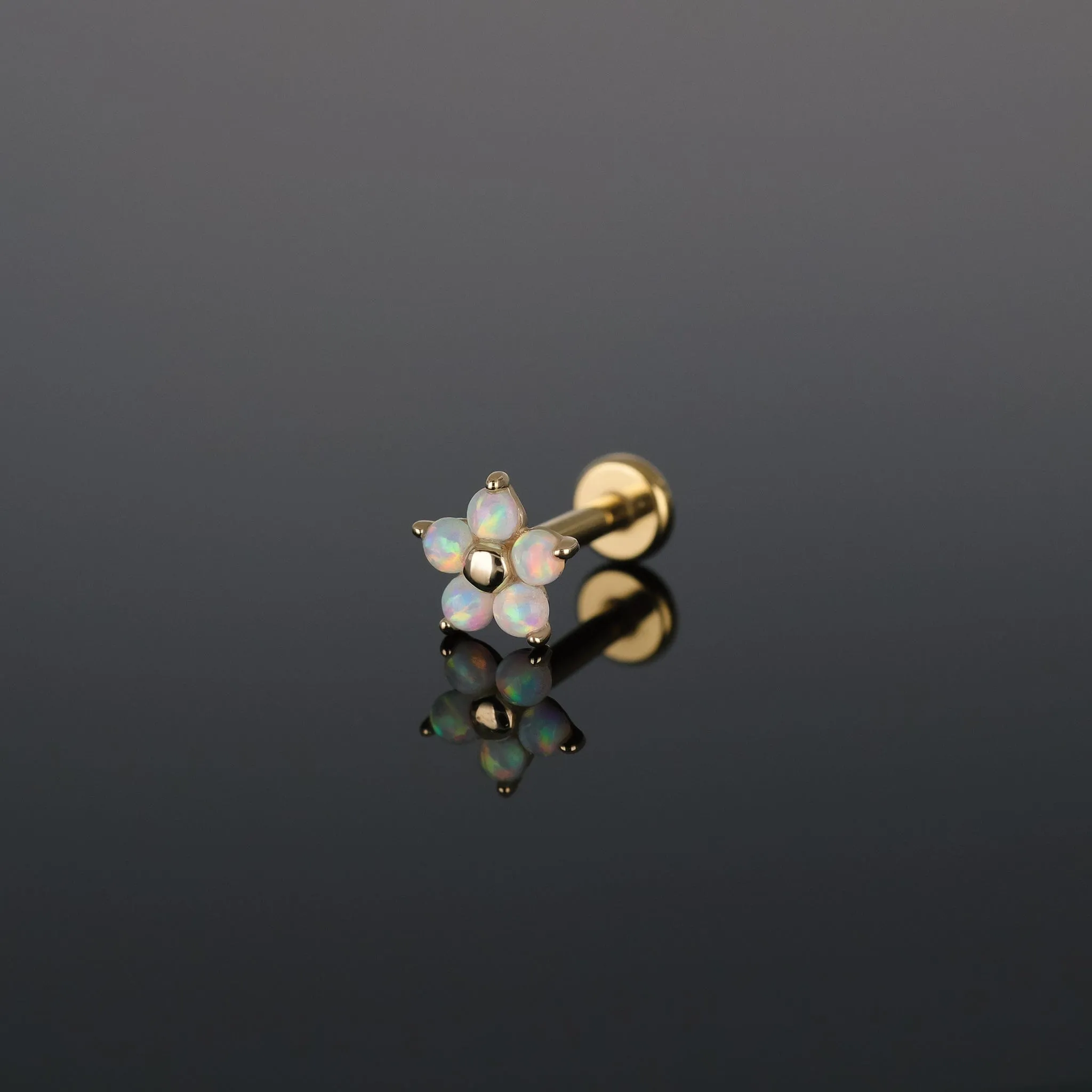 14K Gold Tiny Fire Opal Flower Threadless Ends