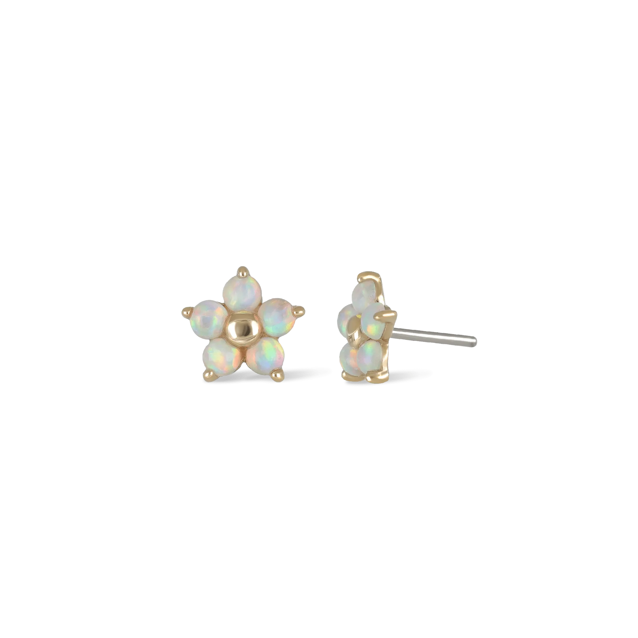 14K Gold Tiny Fire Opal Flower Threadless Ends