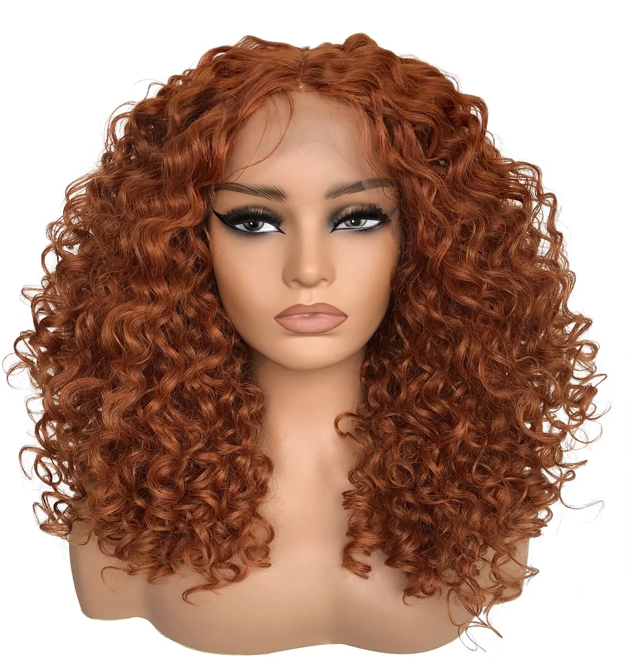 16inch HD Pre Plucked Ginger Curly Lace Front Wig Human Hair Blend Synthetic Ginger Orange Short Curly Lace Front Wigs for Black Women