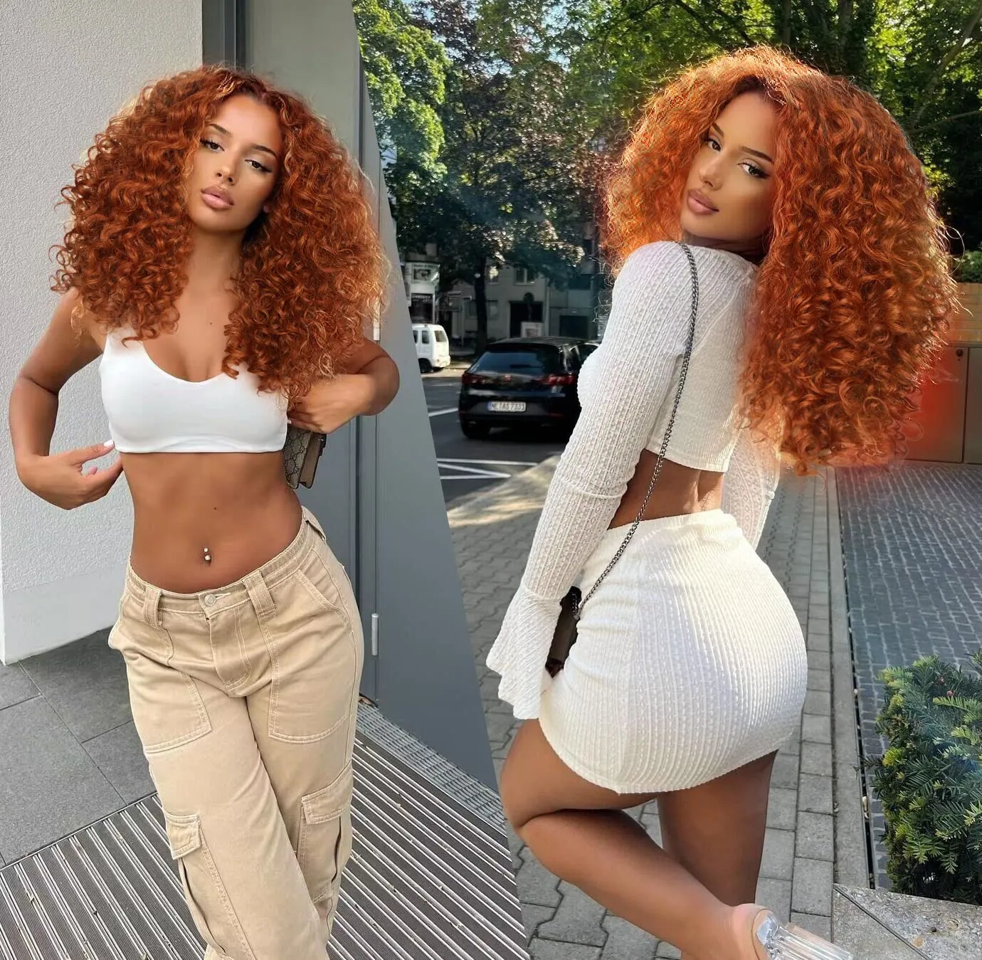 16inch HD Pre Plucked Ginger Curly Lace Front Wig Human Hair Blend Synthetic Ginger Orange Short Curly Lace Front Wigs for Black Women