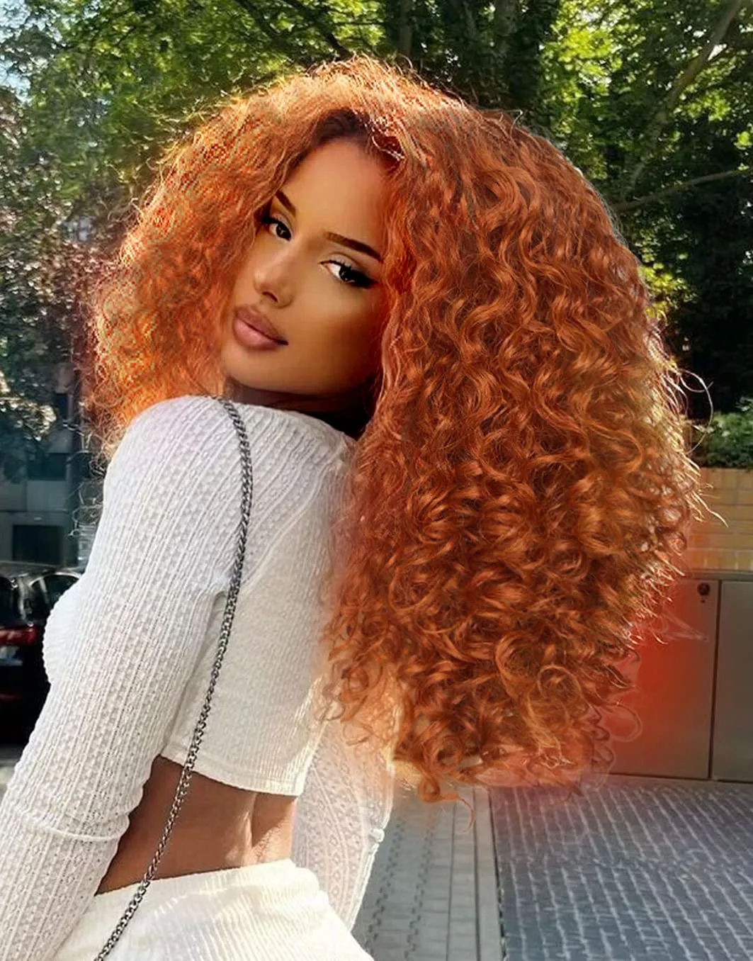 16inch HD Pre Plucked Ginger Curly Lace Front Wig Human Hair Blend Synthetic Ginger Orange Short Curly Lace Front Wigs for Black Women