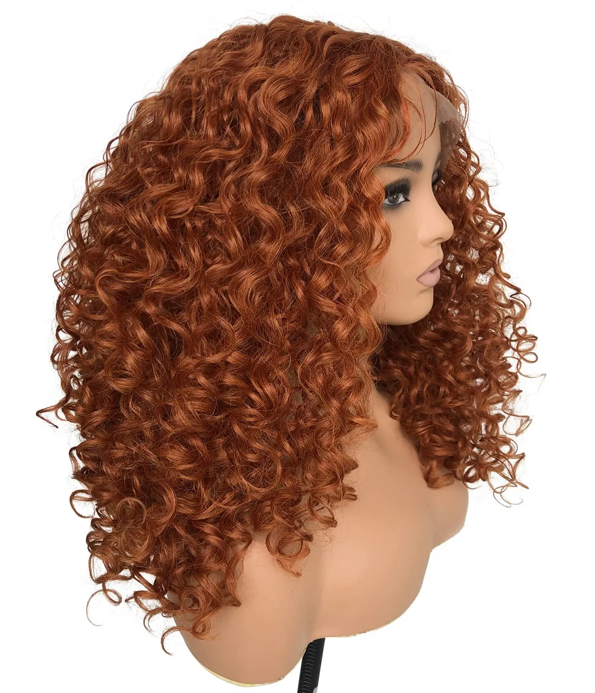 16inch HD Pre Plucked Ginger Curly Lace Front Wig Human Hair Blend Synthetic Ginger Orange Short Curly Lace Front Wigs for Black Women