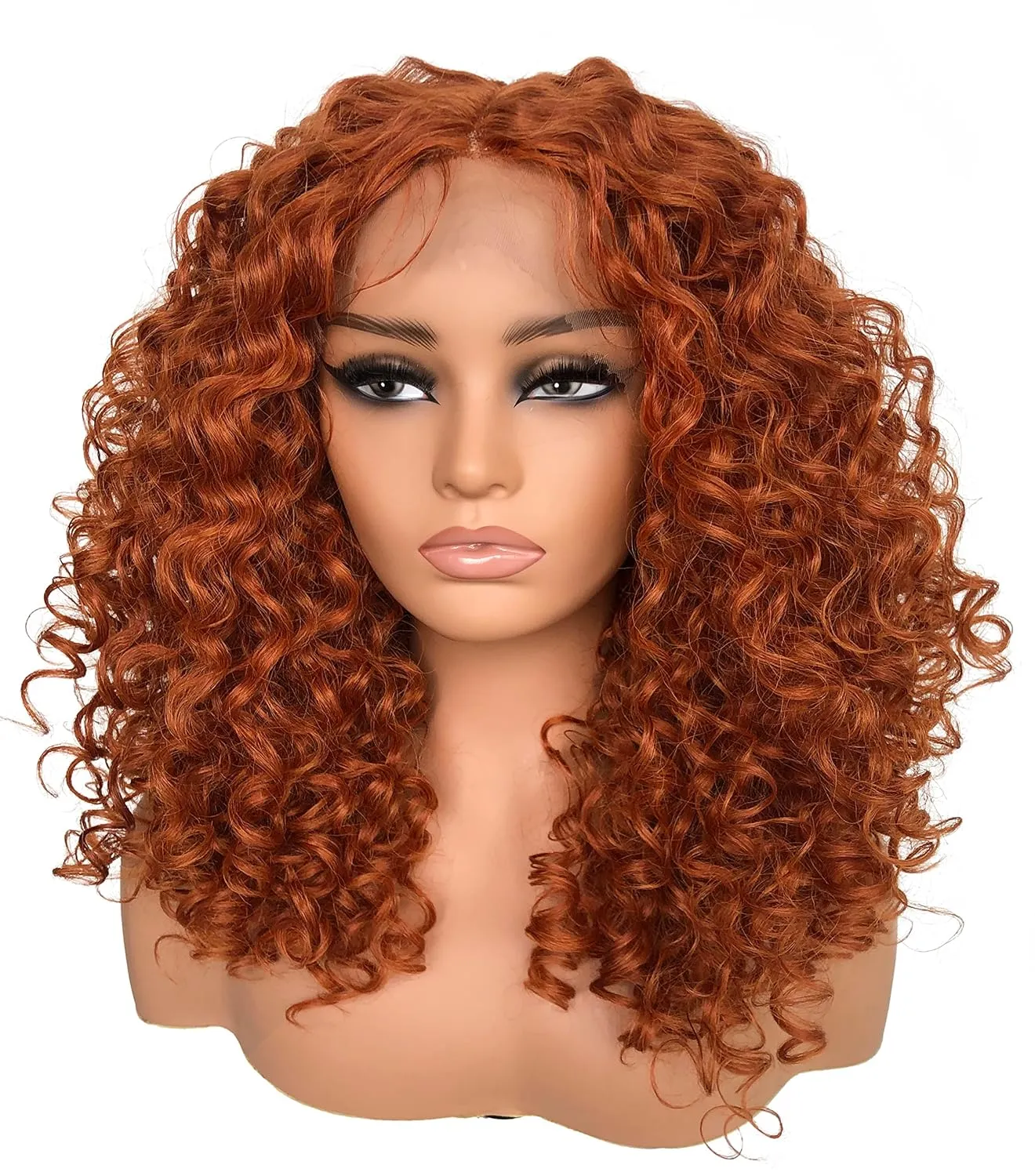 16inch HD Pre Plucked Ginger Curly Lace Front Wig Human Hair Blend Synthetic Ginger Orange Short Curly Lace Front Wigs for Black Women