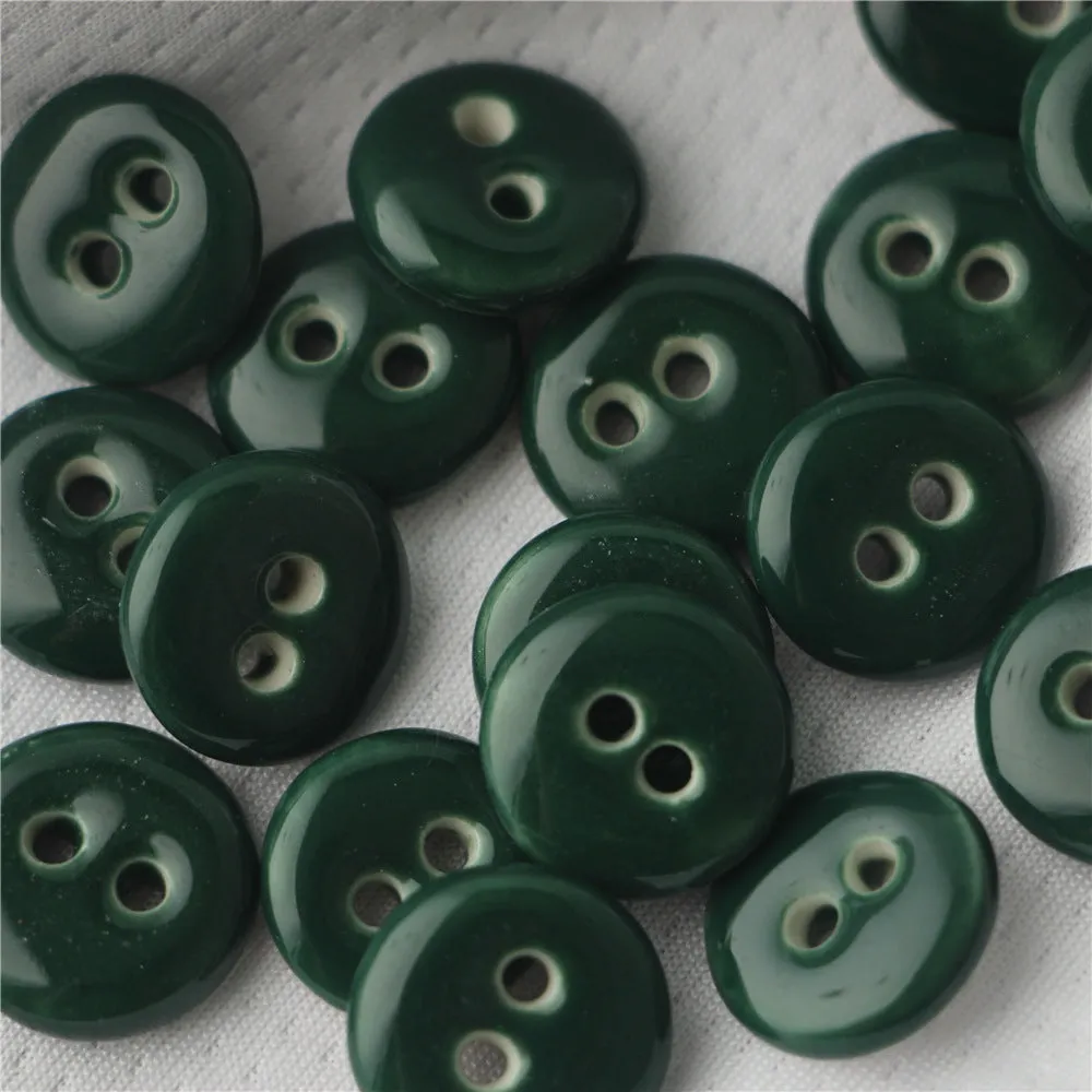 18mm Round 2 Hole Handmade Ceramic Sewing Buttons Deep Green Dark Blue 4pcs