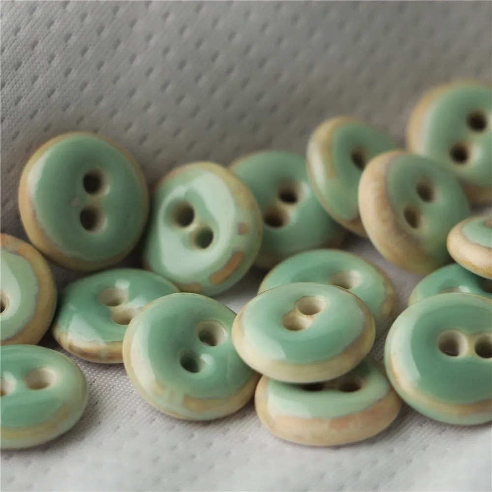 18mm Round 2 Hole Handmade Ceramic Sewing Buttons Deep Green Dark Blue 4pcs