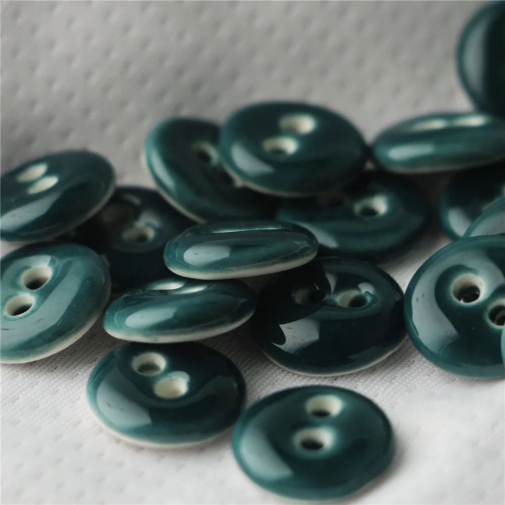 18mm Round 2 Hole Handmade Ceramic Sewing Buttons Deep Green Dark Blue 4pcs