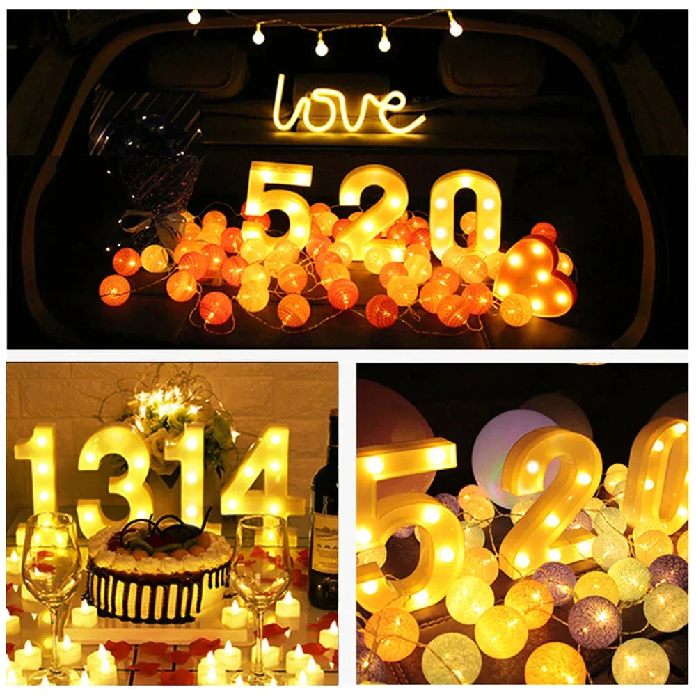 1pcs Creative Luminous Number Letter Light AA Battery Powered Night Light for Christmas Wedding Birthday Party Decor