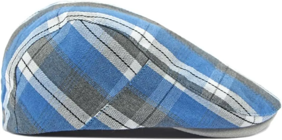 2 Pack Men's Newsboy Flat Cap Adjustable Plaid Ivy Gatsby Cabbie Driving Golf Hat Beret