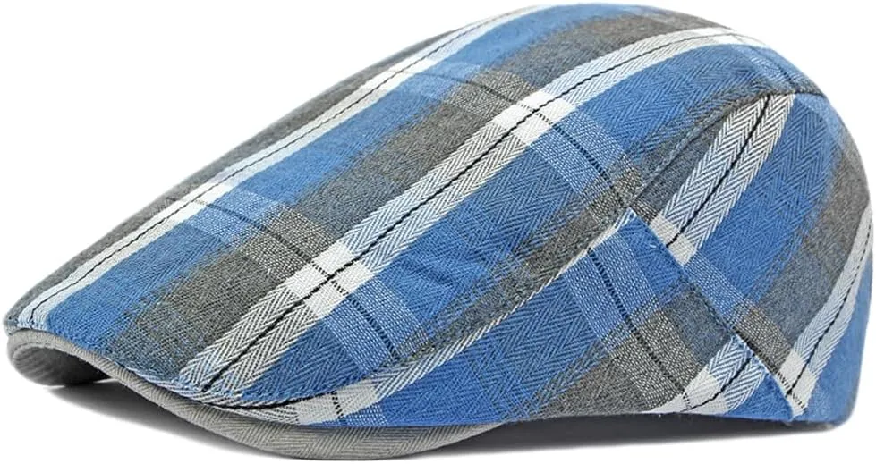 2 Pack Men's Newsboy Flat Cap Adjustable Plaid Ivy Gatsby Cabbie Driving Golf Hat Beret