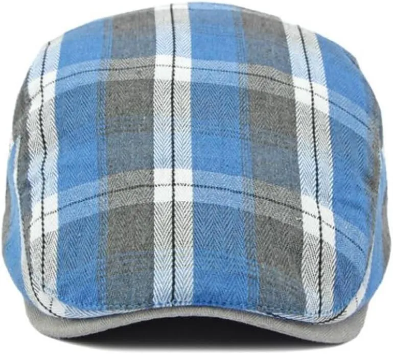 2 Pack Men's Newsboy Flat Cap Adjustable Plaid Ivy Gatsby Cabbie Driving Golf Hat Beret