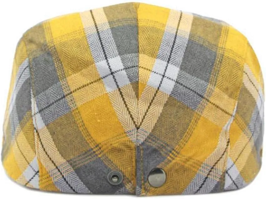 2 Pack Men's Newsboy Flat Cap Adjustable Plaid Ivy Gatsby Cabbie Driving Golf Hat Beret