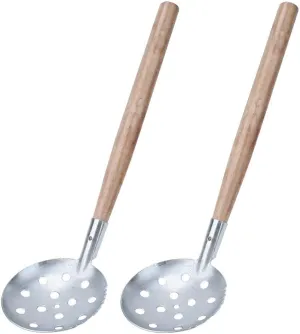 2 Pcs Ice Fishing Scoop Skimmer Ice Slush Scoop with Wood Handle Winter Outdoor Fishing Shovel Ice Tools,Metal Wood Design