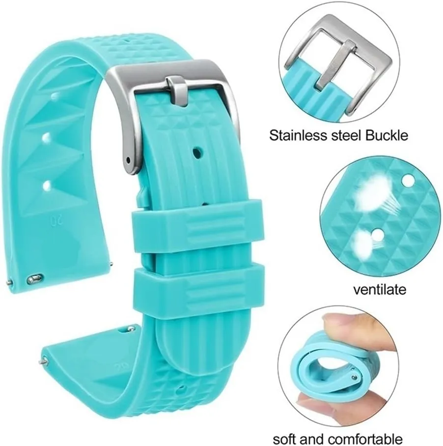 20mm 22mm Rubber Strap Fast Release Soft Watch Replacement Flat-Ended Universal Watchband