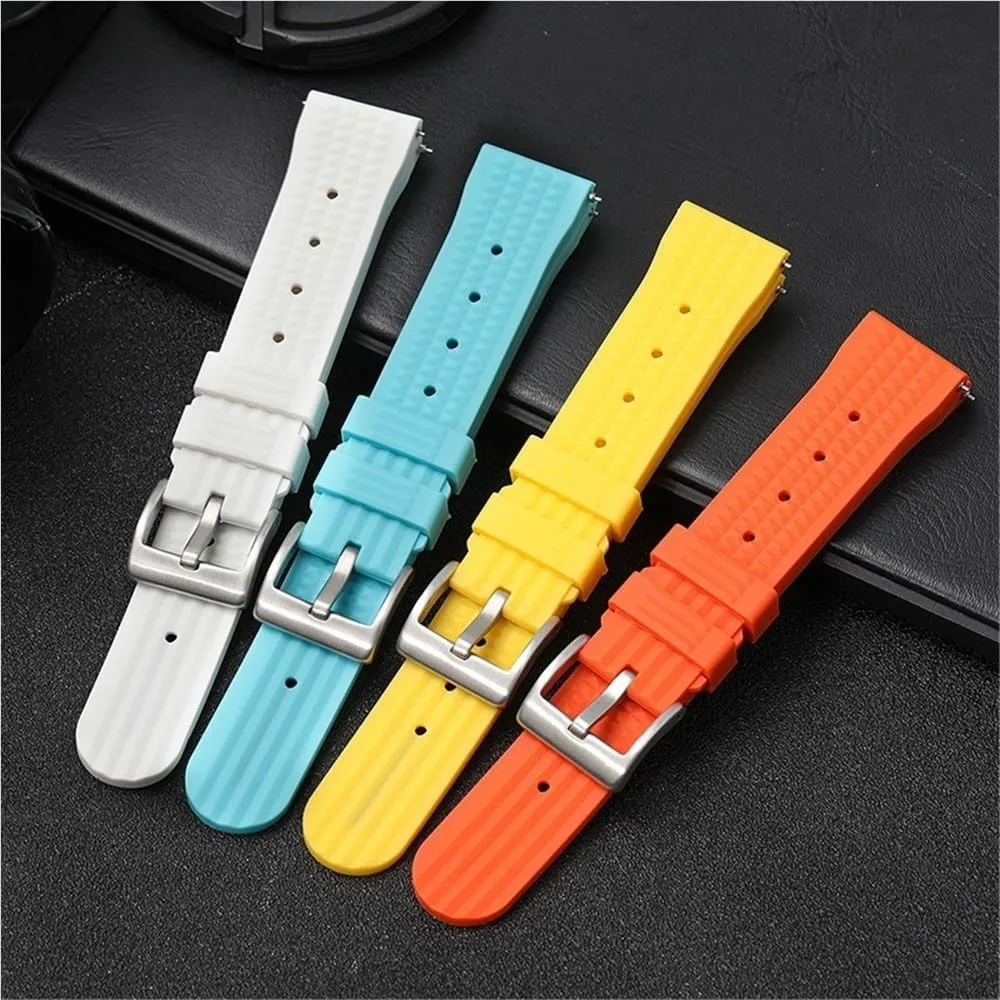 20mm 22mm Rubber Strap Fast Release Soft Watch Replacement Flat-Ended Universal Watchband