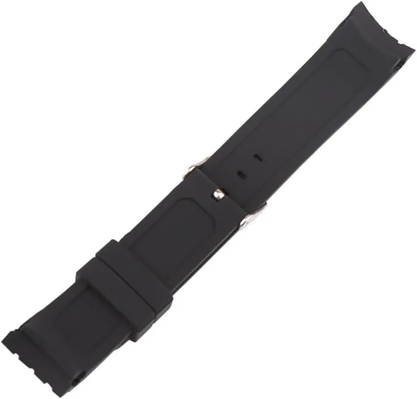 22mm Watch Accessories Soft Silicone Watch Strap with Rubber Sports Unisex Flat Mouth Black Strap
