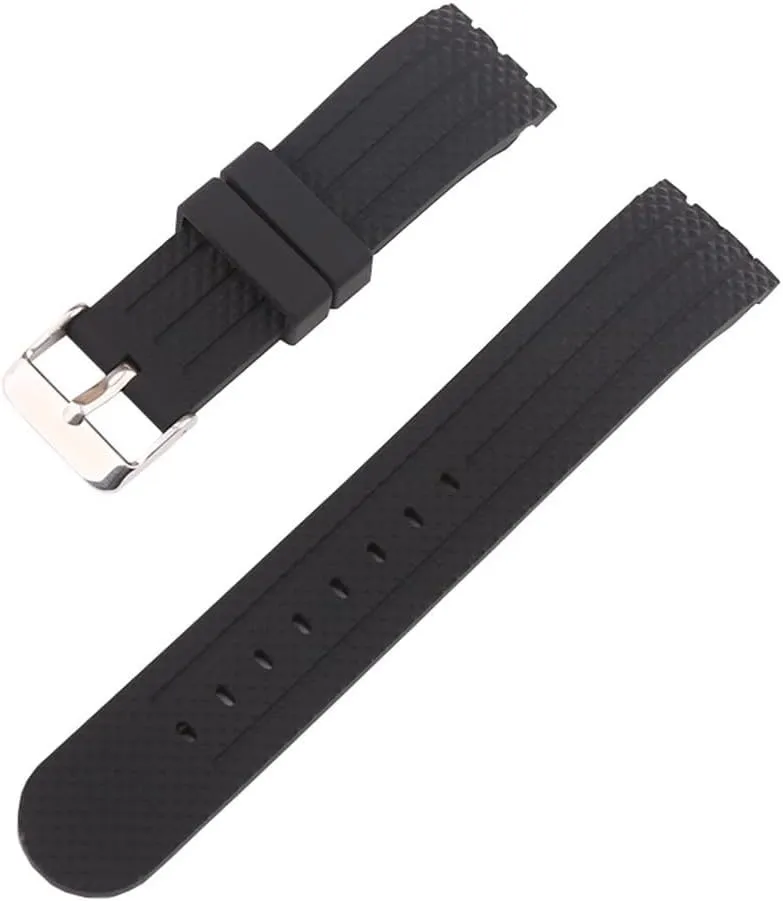 22mm Watch Accessories Soft Silicone Watch Strap with Rubber Sports Unisex Flat Mouth Black Strap