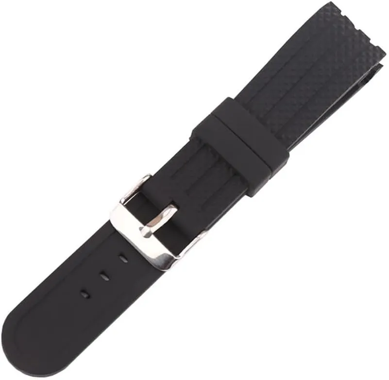 22mm Watch Accessories Soft Silicone Watch Strap with Rubber Sports Unisex Flat Mouth Black Strap