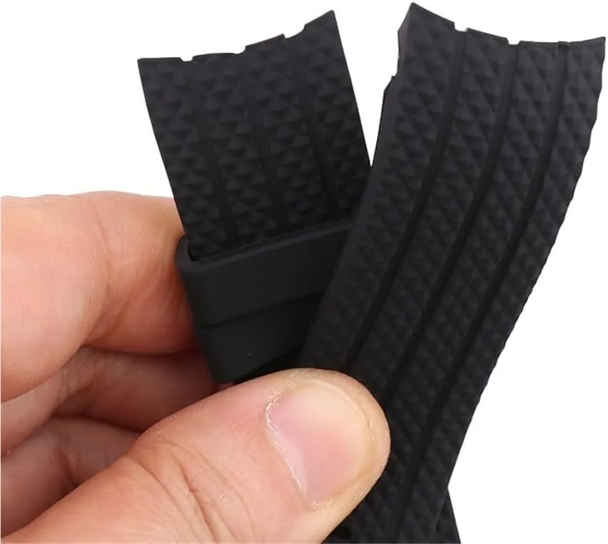 22mm Watch Accessories Soft Silicone Watch Strap with Rubber Sports Unisex Flat Mouth Black Strap
