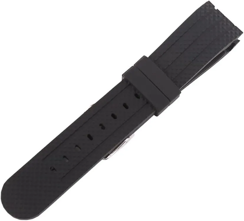 22mm Watch Accessories Soft Silicone Watch Strap with Rubber Sports Unisex Flat Mouth Black Strap