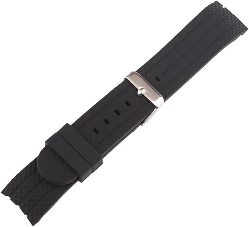 22mm Watch Accessories Soft Silicone Watch Strap with Rubber Sports Unisex Flat Mouth Black Strap