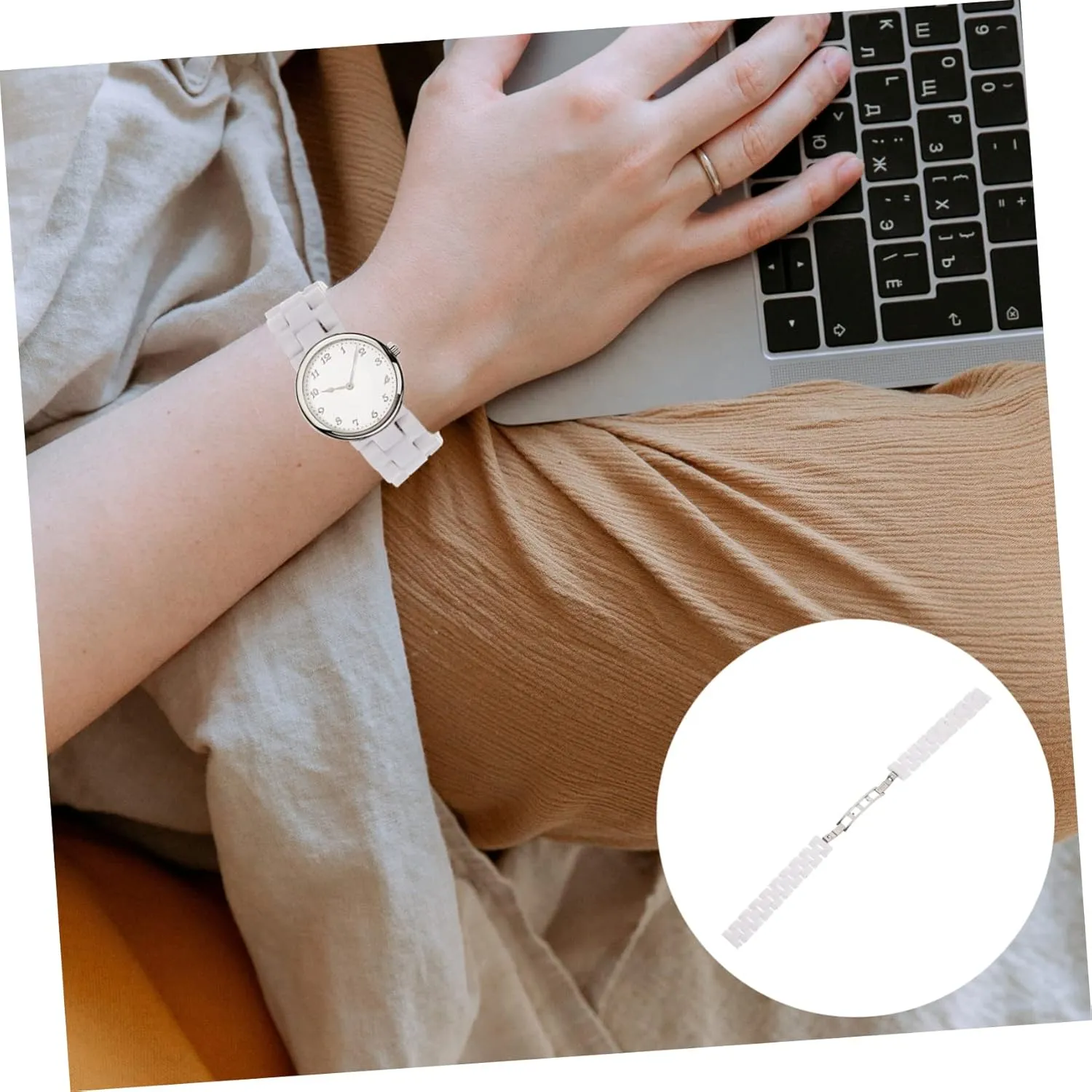 2pcs Ceramic Strap Womens Bangles Bracelets Watches Flat Mouth Watchband Women's Wristband Ceramics