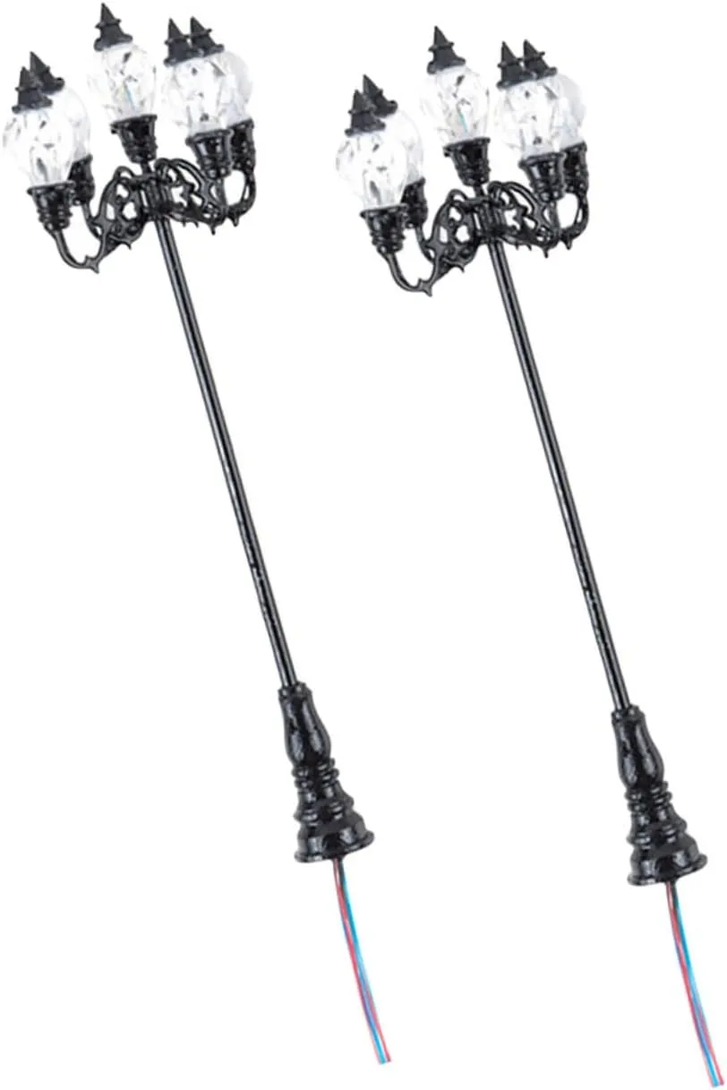 2sets Miniature Decor Table Decor Mini Lights Street Lamp Model 1:87 Scale Village Street Lamp 2pcs*2