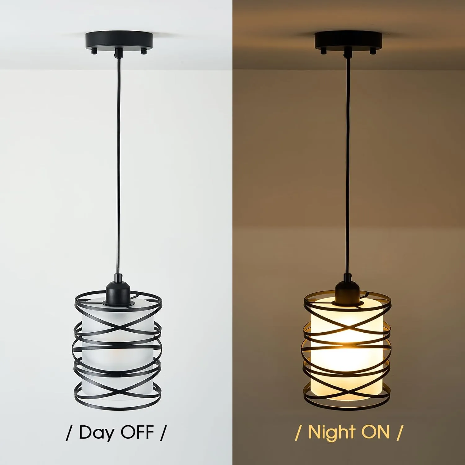 3 PACK Frosted Glass Pendant Light Fixtures 6.3Inch Spiral Metal Cage Mini Pendant Lighting Handblown Kitchen Island Hanging Light Adjustable Cord Pendant Lamp for Dining Room Foyer Hallway, E26