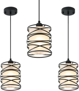 3 PACK Frosted Glass Pendant Light Fixtures 6.3Inch Spiral Metal Cage Mini Pendant Lighting Handblown Kitchen Island Hanging Light Adjustable Cord Pendant Lamp for Dining Room Foyer Hallway, E26