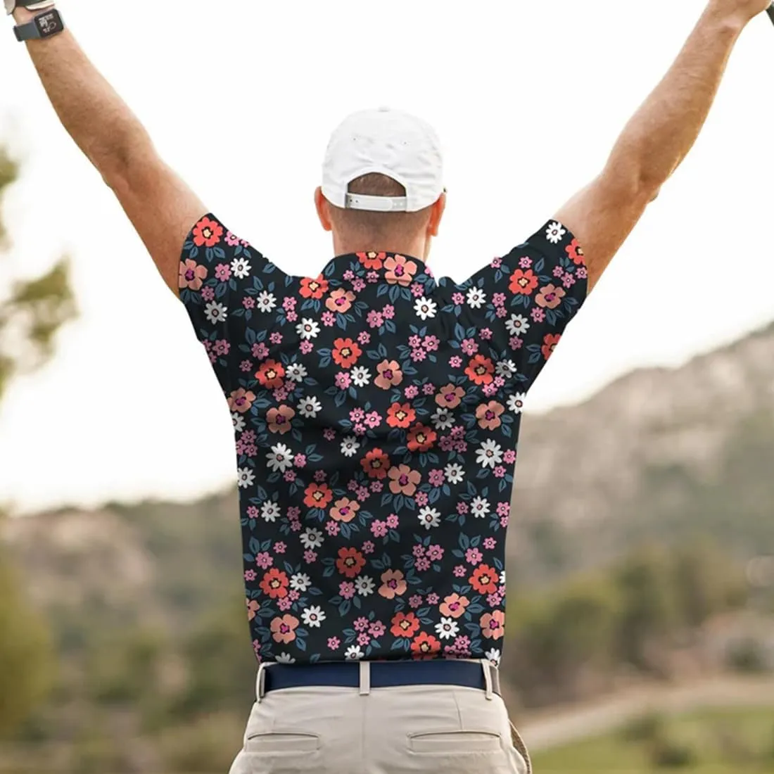 3D Printed Mens Golf Shirt Moisture Wicking Quick-Dry Performance Polo Shirts for Men