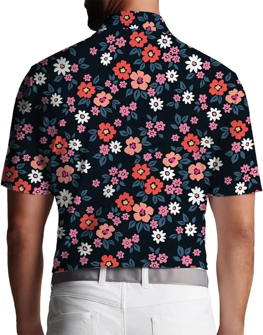 3D Printed Mens Golf Shirt Moisture Wicking Quick-Dry Performance Polo Shirts for Men
