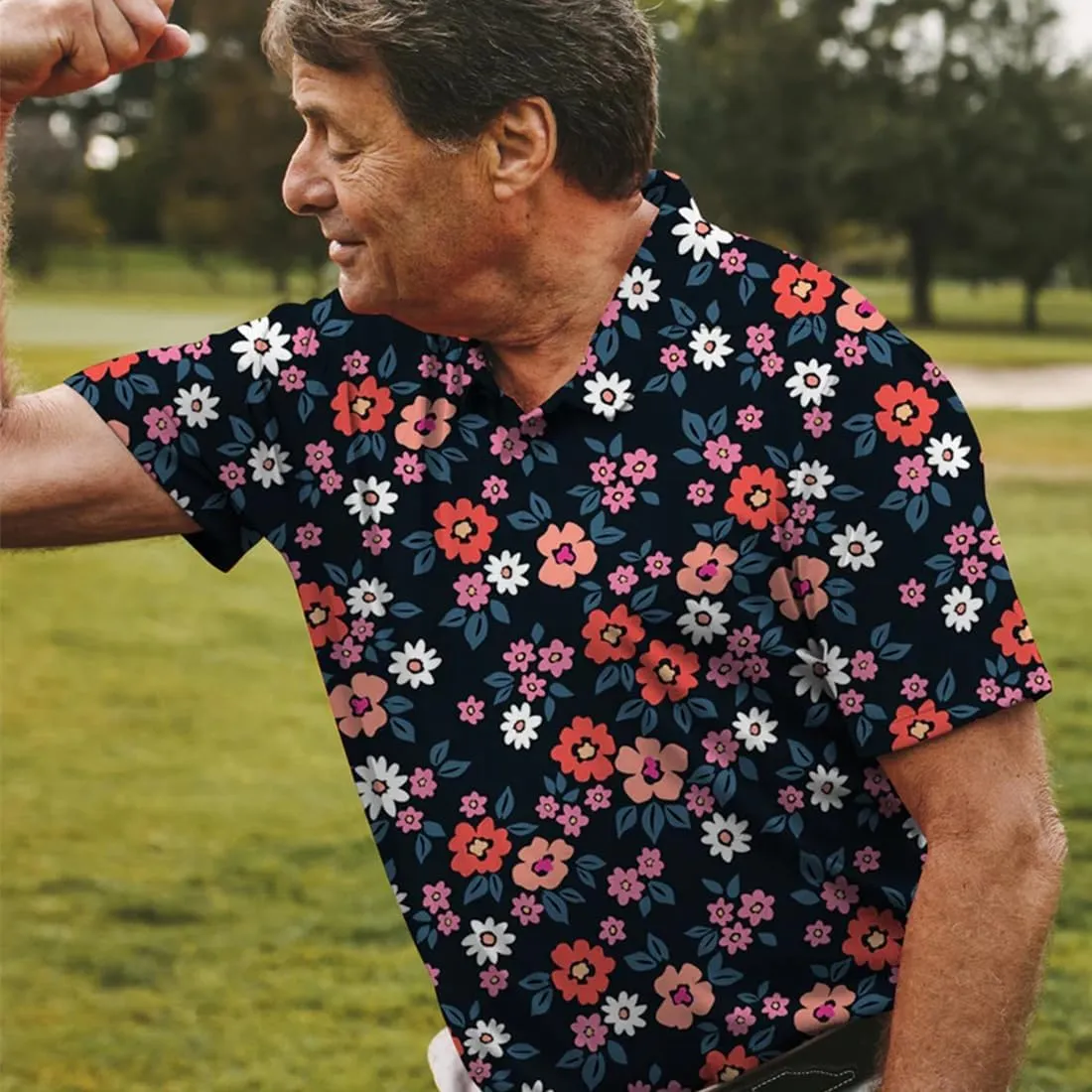 3D Printed Mens Golf Shirt Moisture Wicking Quick-Dry Performance Polo Shirts for Men