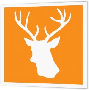 3dRose ht_179701_3 White Stag Head Silhouette on Orange Country Deer with Antlers Iron on Heat Transfer, 10 by 10-Inch, for White Material