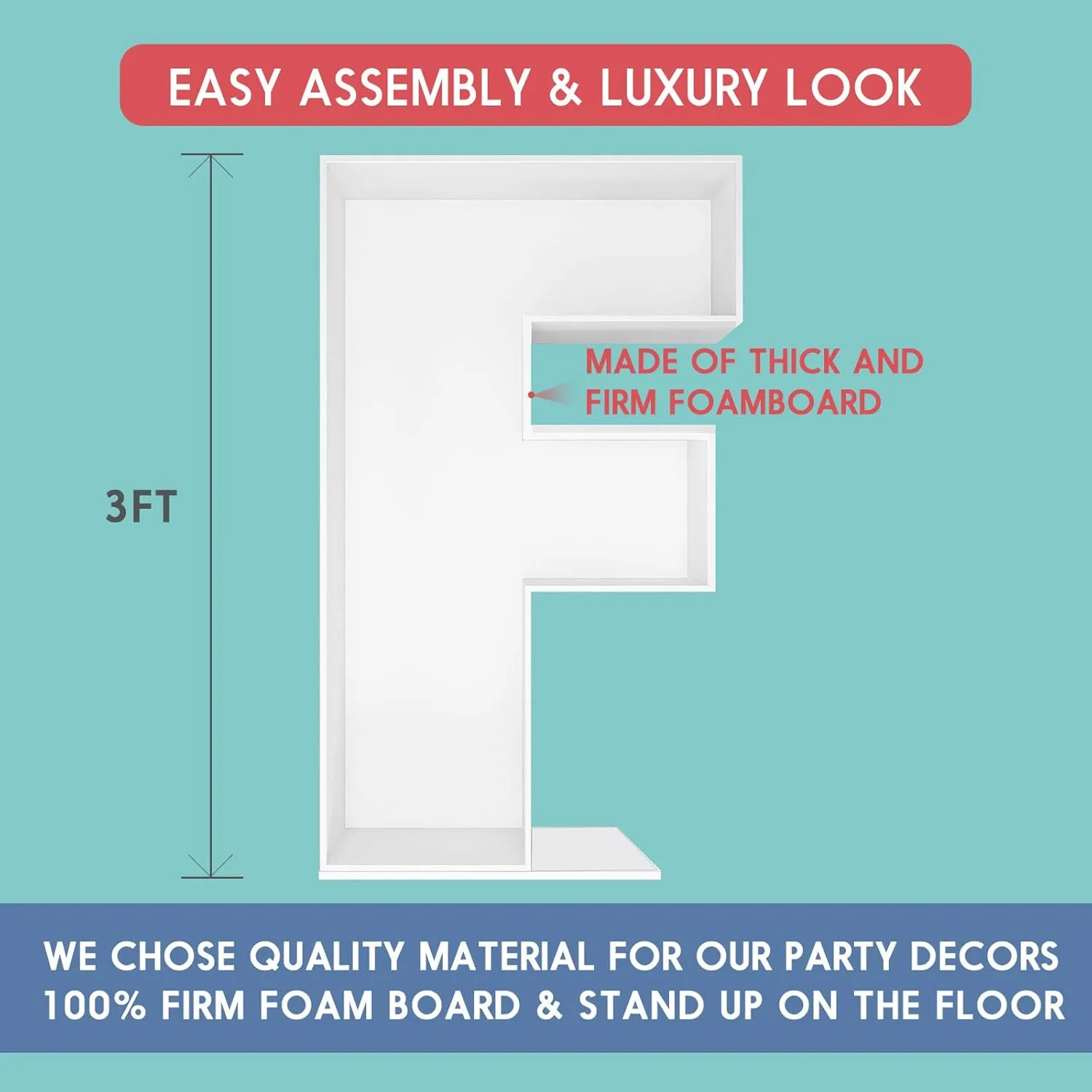 3FT Tall Mosaic Balloon Frame Letters Big Marquee Light Up DIY Kit for Birthday Party Wedding Backdrop Decor - Pre-Cut Foam Board Letter F