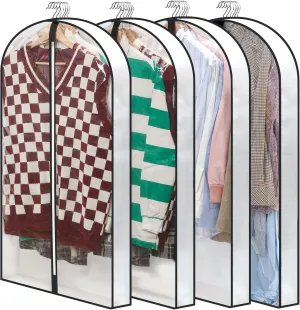 40'' Clear Garment Bags for Hanging Clothes, 4" Gusseted Garment Covers, Suit Bags for Closet Storage with Zipper for Coats, Jackets, Shirts（4 Packs）