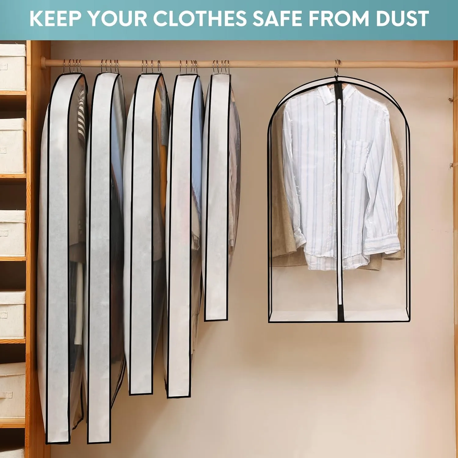 40'' Clear Garment Bags for Hanging Clothes, 4" Gusseted Garment Covers, Suit Bags for Closet Storage with Zipper for Coats, Jackets, Shirts（4 Packs）