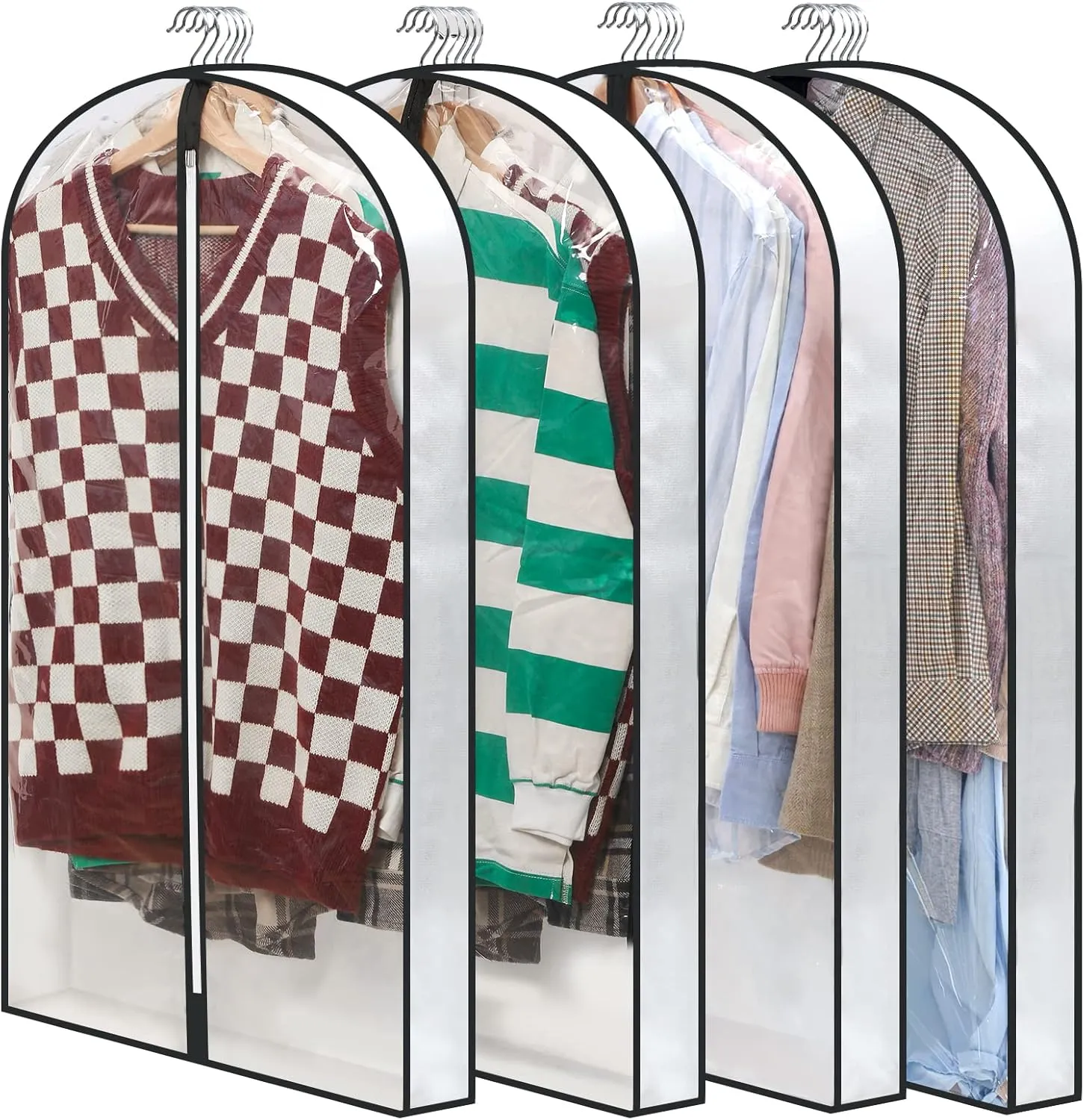 40'' Clear Garment Bags for Hanging Clothes, 4" Gusseted Garment Covers, Suit Bags for Closet Storage with Zipper for Coats, Jackets, Shirts（4 Packs）