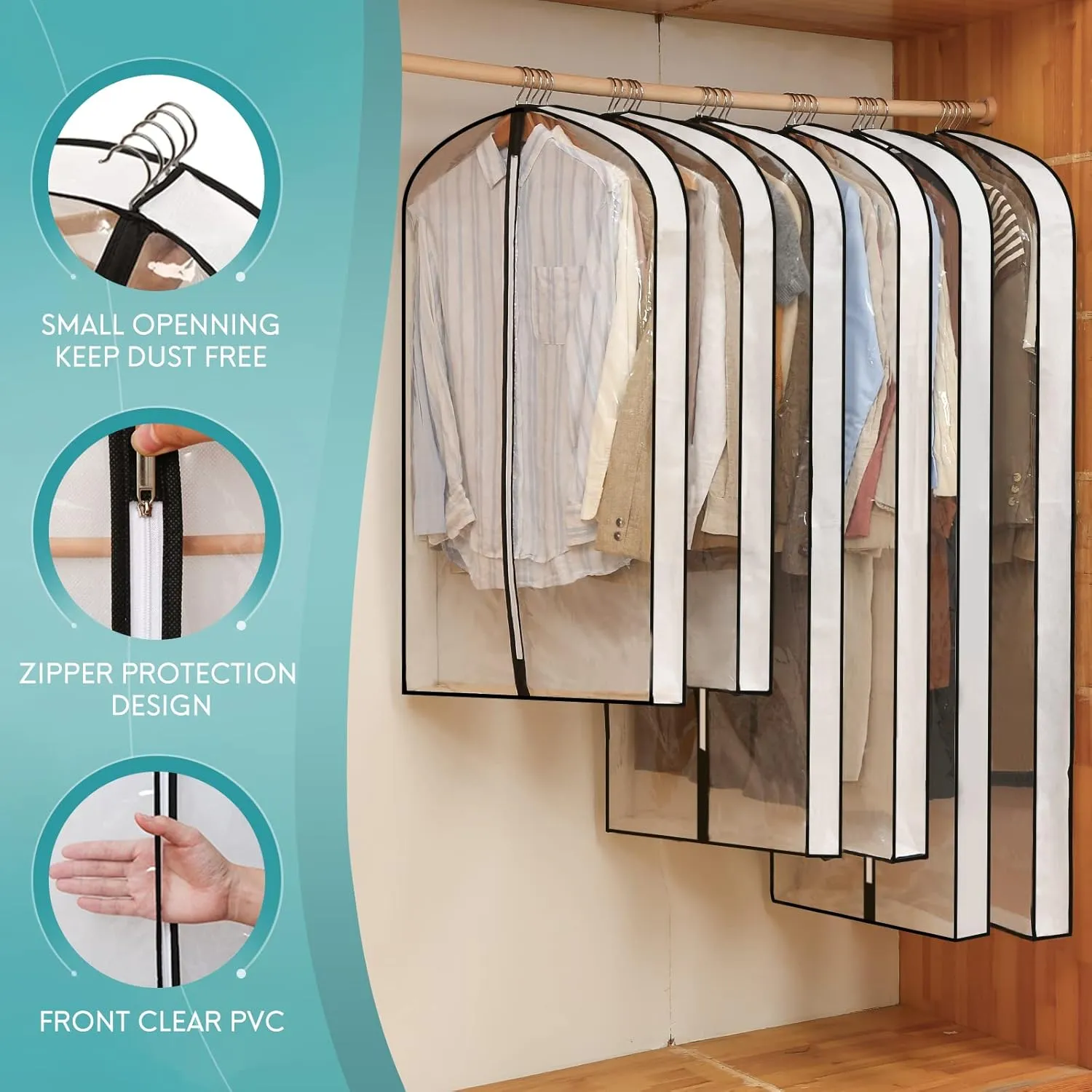40'' Clear Garment Bags for Hanging Clothes, 4" Gusseted Garment Covers, Suit Bags for Closet Storage with Zipper for Coats, Jackets, Shirts（4 Packs）