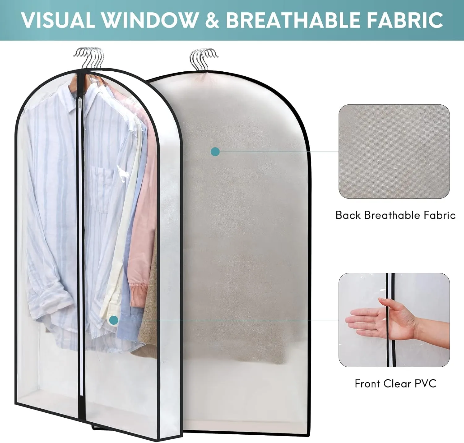 40'' Clear Garment Bags for Hanging Clothes, 4" Gusseted Garment Covers, Suit Bags for Closet Storage with Zipper for Coats, Jackets, Shirts（4 Packs）