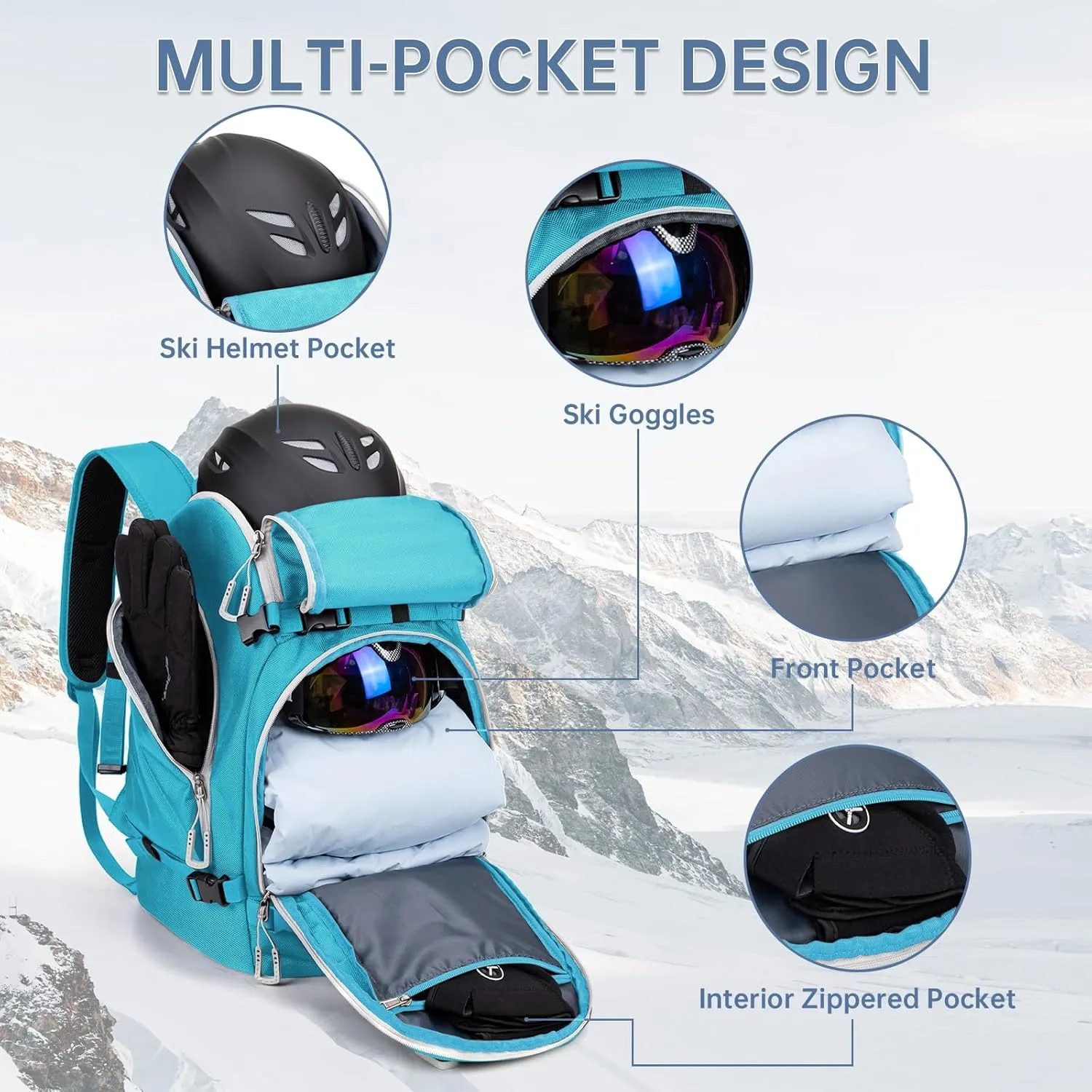 50L Ski Travel Backpack for Skis, Snowboard & Accessories, Waterproof Padded Boot Bag