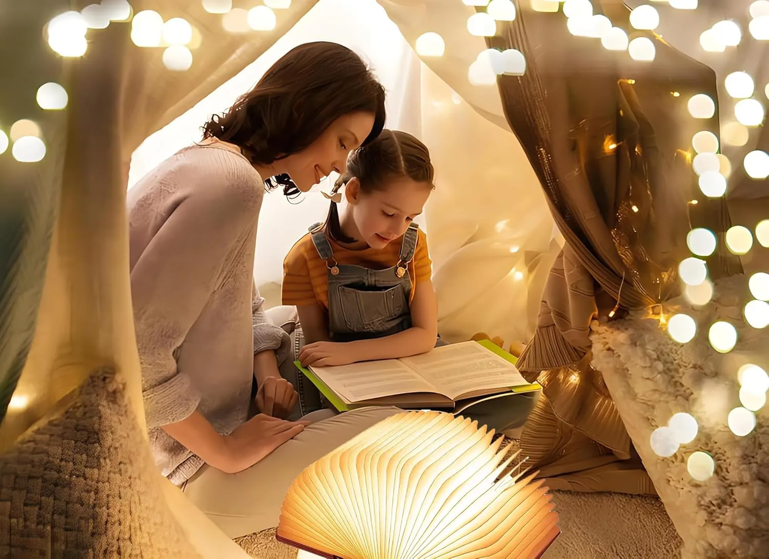 5.7Inch Wooden Book Lamp, 6 Colors Folding Book Light, USB Rechargeable, 360° Shaped Light, Novelty Reading Accessories, Book Themed Gifts
